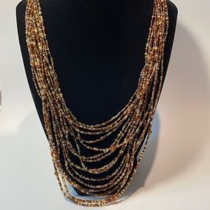 Amber Glass Beaded Multi Strand Necklace